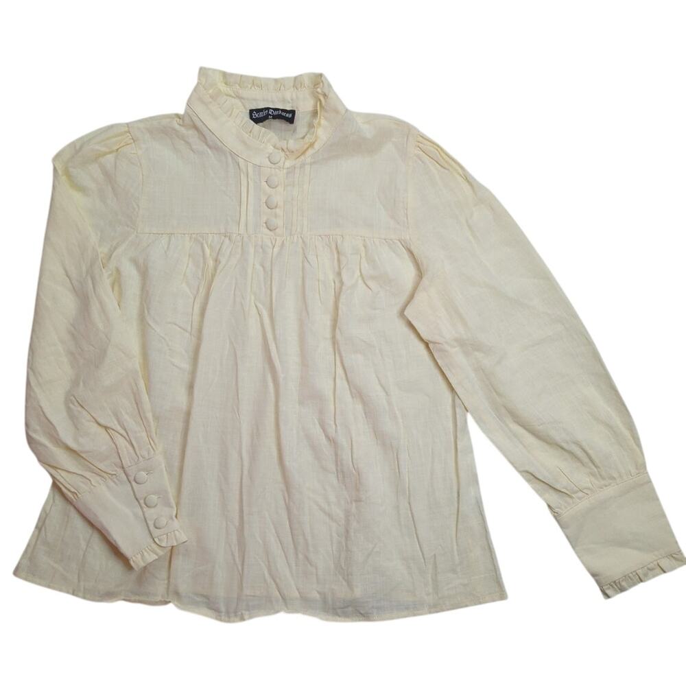 Scarlet Darkness Woven Cream Buttons Ruffle Stand Collar & Cuffs Women's Size M
